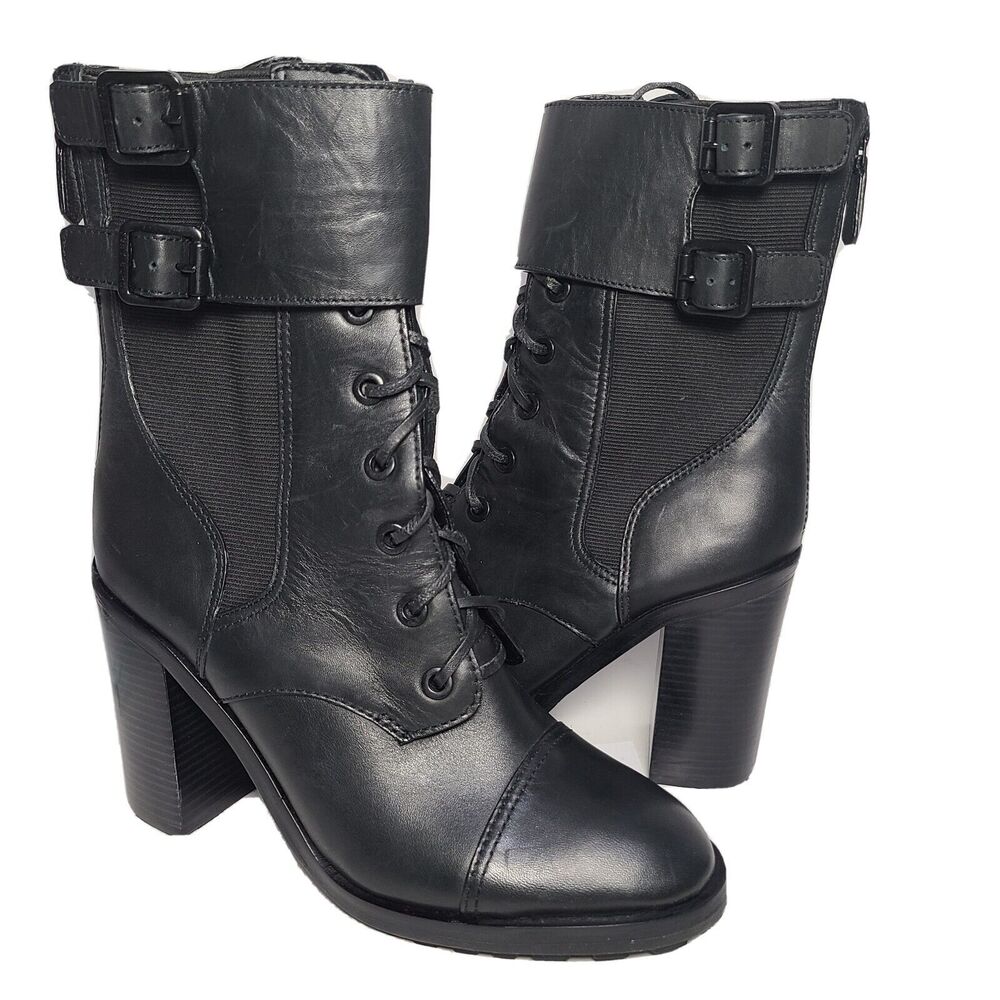 Tory Burch women combat boots black riding biker lace buckles Brooke sz 9.5 new